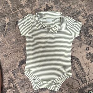 Edgehill Collection Striped Green and White Baby Polo One Piece - 6 months